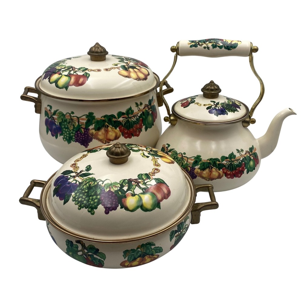 Tabletops Unlimited Vitroceramic Kensington Garden Cookware Set 3pc Fruit Motif